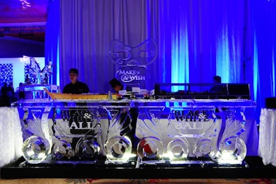 The reception included a sushi bar served from atop a large ice sculpture.