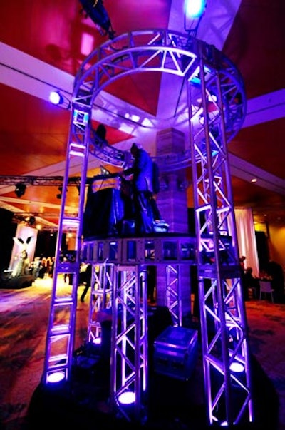 During the reception and the after-party, the DJs worked from a platform inside a two-story tower.