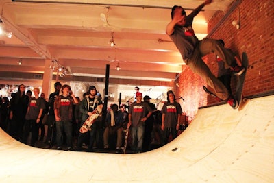 The production team also built a small-scale, half-pipe skateboarding ramp inside the studio and invited skaters to show off their skills during the event.
