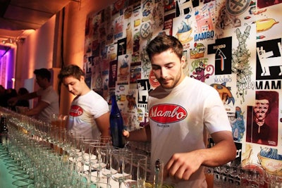 Mambo's relationships with artists was the focus of the bar's backdrop, a wildposting-style collage of works created since the brand's beginnings in 1984.