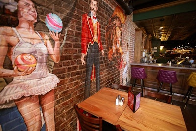 Mellow Mushroom's Adams Morgan location features the chain's signature 1970s-inspired colorful murals and art.
