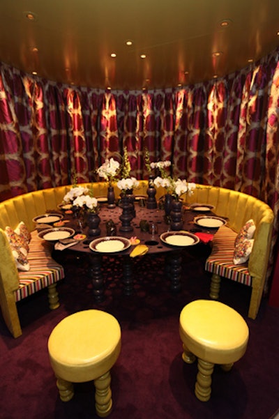 Bright colors and layered patterns were the focal point of the table from Kravet Inc.