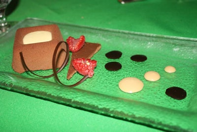 For dessert, the Peabody Orlando served chocolate parfait and crispy praline feuilletine, decorated with roasted coffee bean cremeux and amaretto sauce.