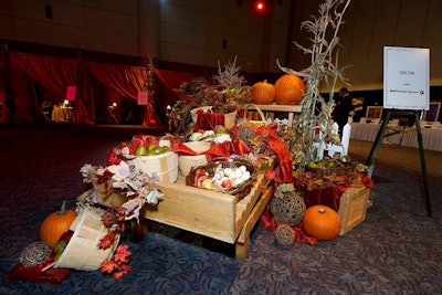 Ontario harvest vegetables decorated the autumn area in the cocktail reception.