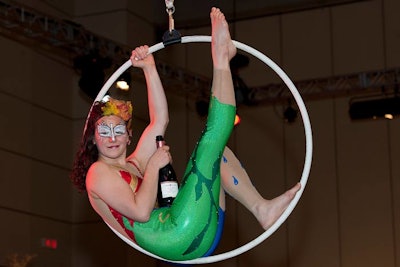 Aerialists served champagne during the cocktail reception.