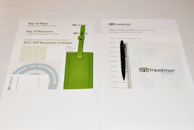 The welcome packets included branded luggage tags in the company's signature green. The New York event (pictured) took place at the Westin Times Square.