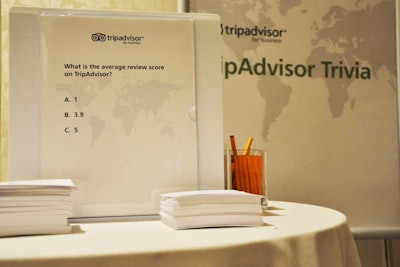 The TripAdvisor Trivia box quizzed attendees on facts about the Web site that are revealed during the presentations. The winners received a prize at the end of each session. The San Diego event (pictured) took place at the U.S. Grant Hotel.