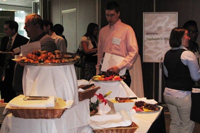 The venue for each city provided a buffet table of fruit, vegetables, and pastries in the breakout rooms. The Montreal event (pictured) took place at Hotel Le Crystal.