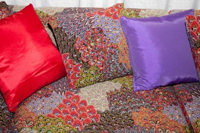 AFR Event Furnishings has new, Moroccan-inspired slipcovers with bright colors, a bold pattern, and sewn-in sequins.
