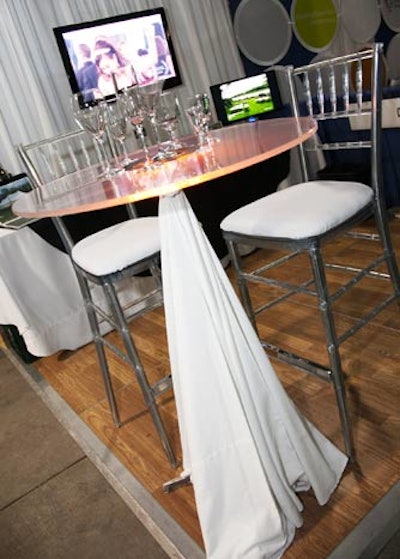 Chase Canopy L.L.C. showed a glass tabletop embedded with color-changing LED lights.