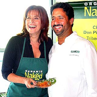 Sopranos star Lorraine Bracco and Tribeca Grill chef Don Pintabona won the cook-off competition with their grilled prawns with orange braised endive, Organic Naked carrot balsamico and Organic Naked orange juice vinaigrette.