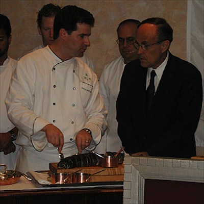 Chef Kerry Heffernan of Eleven Madison Park told New York City Mayor Rudy Giuliani and journalists about the meal he prepared for the Restaurant Week press conference.
