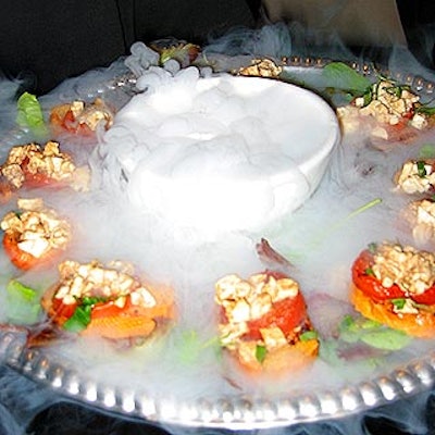 Planet Hollywood served hors d'oeuvres on trays decorated with dry ice.