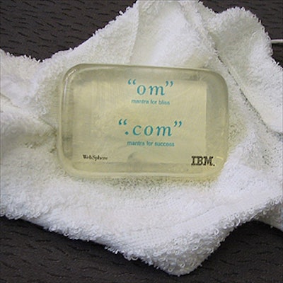 IBM’s invitations came on a clear bar of soap wrapped inside a small white terrycloth towel.