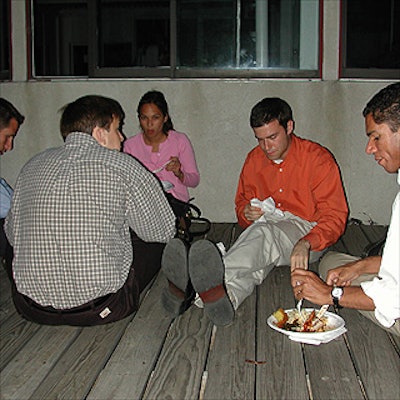 Guests sitting in circles on the deck at Studio 450 were a common sight as seating filled up.