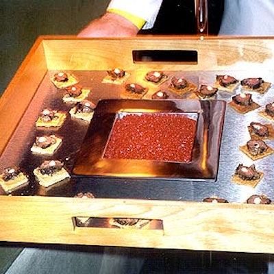 The Catering Company served beef Wellington on square wood and silver platters at the MTV Video Music Awards.