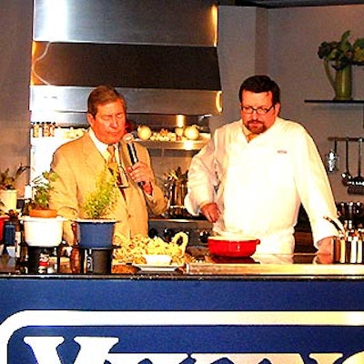 Chef Terrance Brennan (right) of Artisanal and Picholine discussed the resurging popularity of cheese fondue with Bon Appetit wine and spirits editor Anthony Dias Blue.
