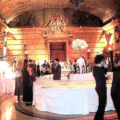 A large champagne bar was set up in the building's grand lobby.
