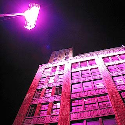 At Bulgari's B.zero 1 watch launch event at Studio 545, a giant purple light board suspended from a crane shined purple light through the studio's windows. (Photo by Stillman Jefferson Thomas Digital Photography)