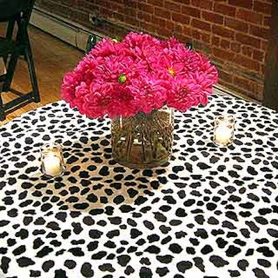Match Catering and Eventstyles provided Dalmatian-print overlays for the cocktail tables. Michael George donated the flowers.