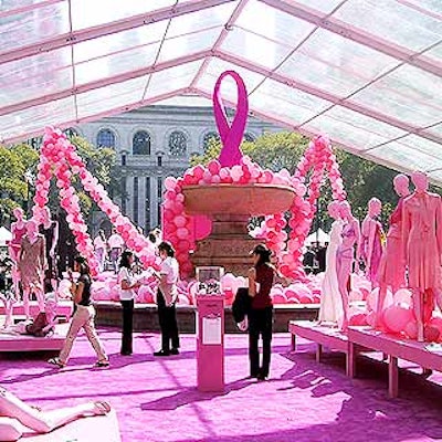 Anderson Hannant turned the park into a pink paradise with pink carpeting, balloons and mannequins showcasing mostly pink apparel up for bids.