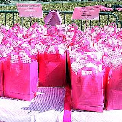 Bag lunches in cute pink sacks from Match Catering and Eventstyles offered shrimp salad, chicken wraps, potato chips and a chocolate cupcake with pink frosting.