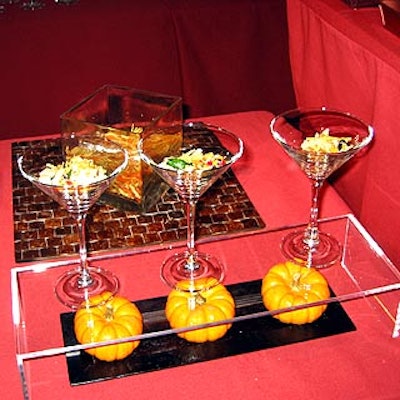 The Catering Company served margarita chicken in martini glasses and decorated its space with mini pumpkins.