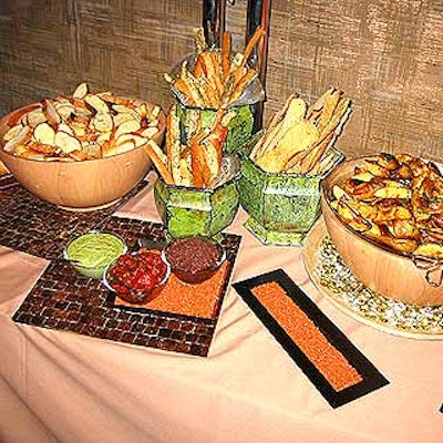 The V.I.P. area buffet included herbed flatbreads, cracklebreads and rosemary and olive breadsticks.