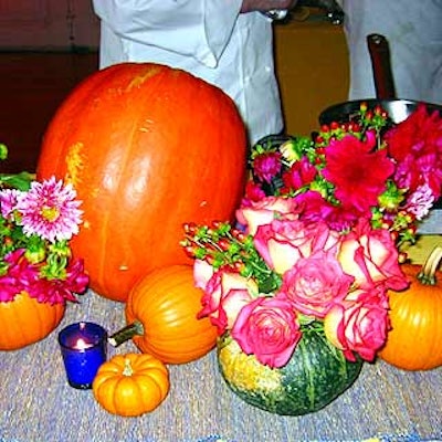 Remi restaurant's table was decorated with flowers stuck inside hollowed-out pumpkins.