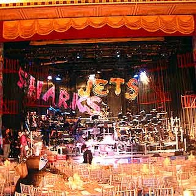 Lawrence Miller designed the grand ballroom's stage for the performance of songs from West Side Story by a roster of celebrities.