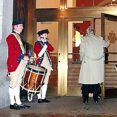 The Colonial Williamsburg Fifes and Drums played outside the entrance to the New-York Historical Society's History Makers gala. Later, they led guests into the auditorium for the awards presentation.