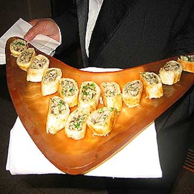 Restaurant Associates served hors d'oeuvres on amber-colored trays.
