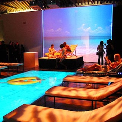 At the promotional party for Bermuda tourism, Avi Adler and Scharff Weisberg projected an image of a sparkling blue swimming pool between two rows of pool loungers at the Dia Center for the Arts' Annex.