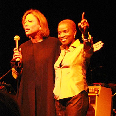 Renee Webb, Bermuda minister of tourism (left), and Beninese pop singer Angelique Kidjo welcomed guests to the event.