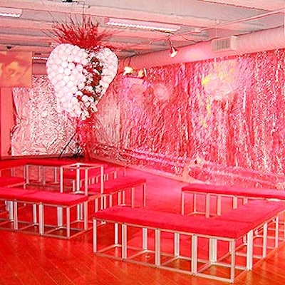 On the second floor, Fendi window dresser Josh Lee decorated the foil-covered walls with giant roses made of Styrofoam plates, and a giant heart made of Styrofoam cups hung from the ceiling.