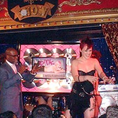 At Pink's pre-Grammy party at Show, Arista's L.A. Reid led a presentation celebrating the singer's award nominations.