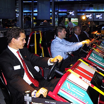 Guests played the various arcade games that fill the space at Bar Code in Times Square.