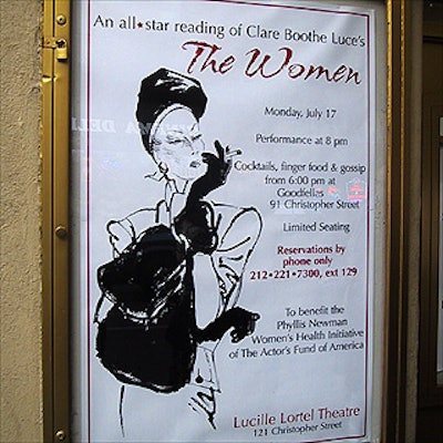 A display designed by Kelrom Agency and printed by BAM! Signs Inc. advertised the reading of Clare Boothe Luce’s catty classic, The Women, at the Lucille Lortel Theater.