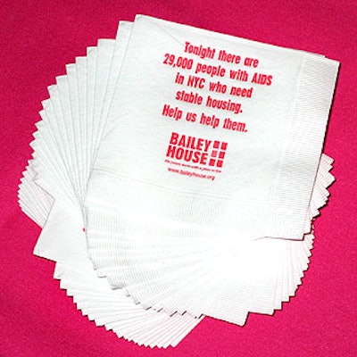 The cocktail napkins reminded benefit-goers of Bailey House's work helping people with AIDS.
