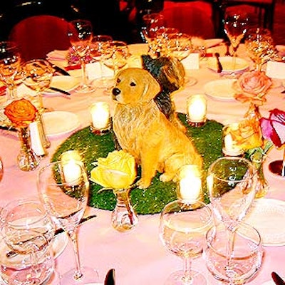 Sandicast dog sculptures on Astroturf decorated the dinner tables at the Flaherty Comparative Oncology Laboratory's Tails & Tiaras benefit at the Doubles Club.