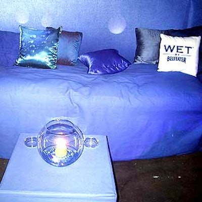 Furniture was kept simple: blue and branded with the Wet logo.