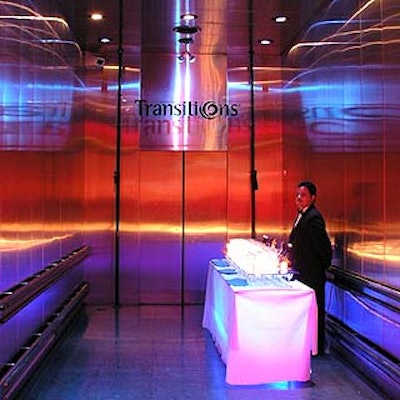 The venue's large freight elevator became part of the party, with a bar lining one wall.