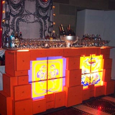 Bars were created from stacks of branded boxes from event sponsor Hermes.