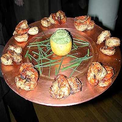Creative Edge's hors d'oeuvres menu included grilled lemon-coriander shrimp with avocado dipping sauce.