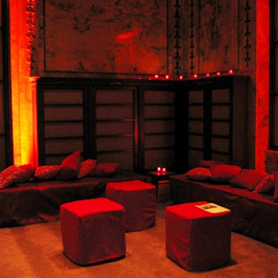 Musters & Company created an all-red area of couches, pillows and votive candles to resemble hell in the Bartos Forum.