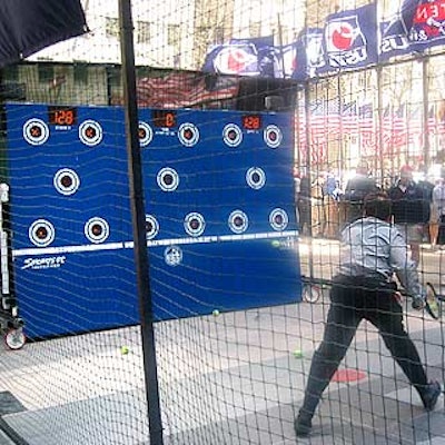 Interactive games were set up on the street level of Rockefeller Center to entertain the lunchtime crowd.