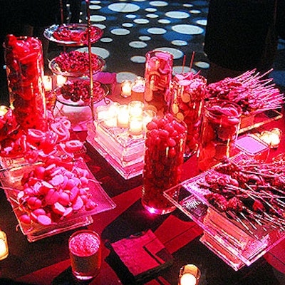Event designer Roy Braeger arranged Indiana Market & Catering's food in color-coordinated displays based on the event's 'CMYK' theme.