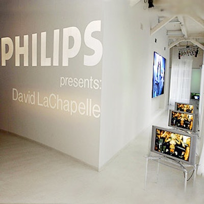 Music videos directed by David LaChapelle played on Philips flat-screen TVs for an event benefitting the Elton John AIDS Foundation at Tribute.