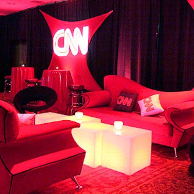 CNN created a New York-style lounge with red and black decor at its after-party for the radio and television correspondents dinner at the Washington Hilton in Washington D.C.
