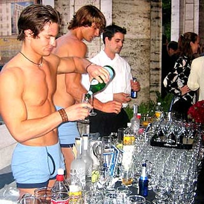 Evidently beefcake is back: City Club Hotel provided nearly naked bartenders in branded blue undershorts.